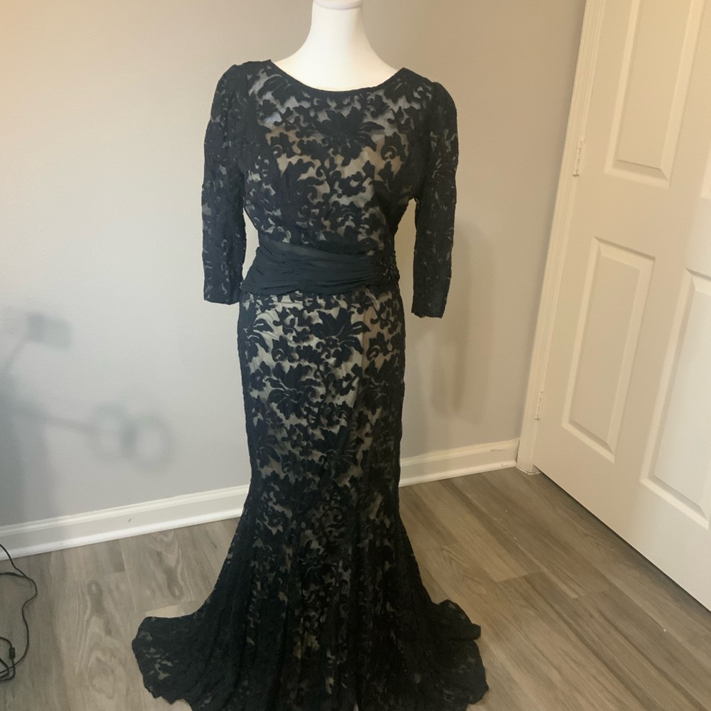 Montage by Mon Cheri Black Lace Long Sleeve Gown